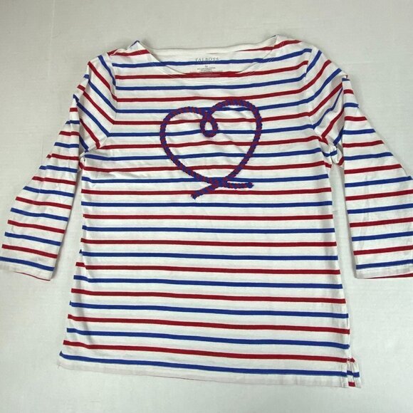 Talbots Striped 3/4 Sleeve Top with Embroidered Heart, SP - Picture 1 of 9